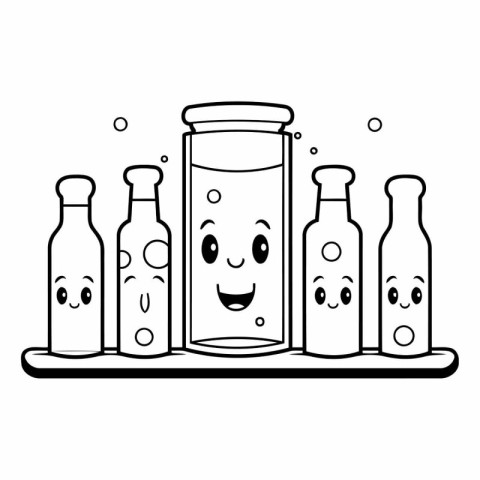 bottles with water kawaii characters vector illustration design