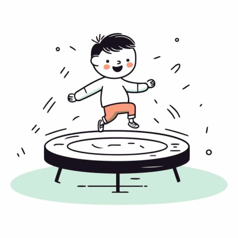 Funny boy jumping on a trampoline.