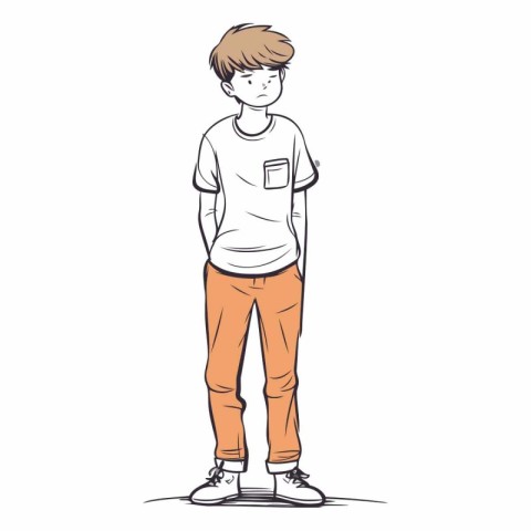 Young boy standing and looking at camera in sketch style.