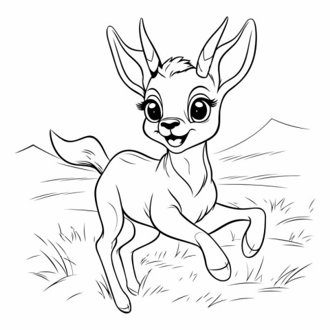 Vector image of a cute little deer running on the meadow.