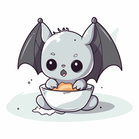 Cute little bat holding a bowl of orange.