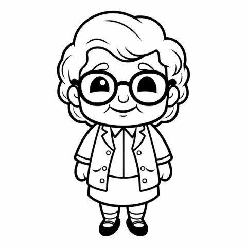 Black and White Cartoon Illustration of Grandmother or Grandmoth