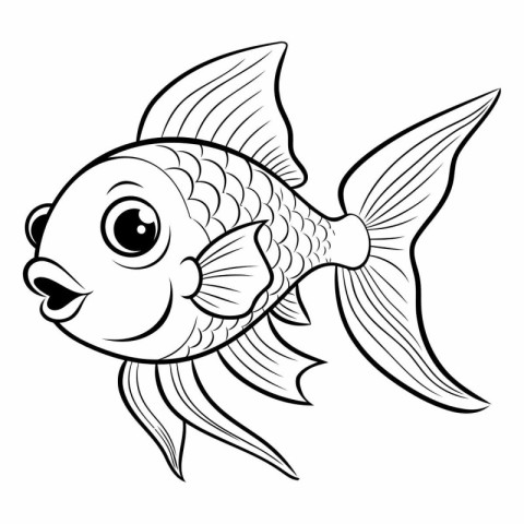 Black and White Cartoon Illustration of Cute Fish Animal Charact