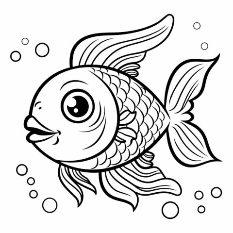 Black and White Cartoon Illustration of Cute Fish Animal Charact