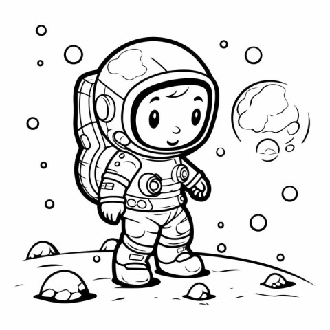 Astronaut in space. black and white vector illustration for colo