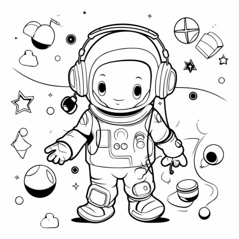 Coloring book for children: astronaut in space.