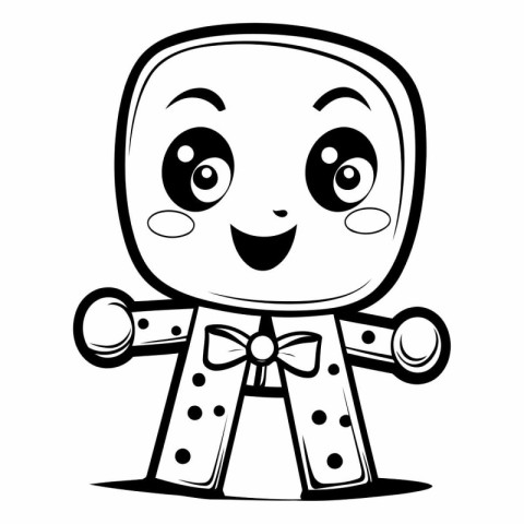 Black and White Cartoon Illustration of Cute Kid Boy Character w