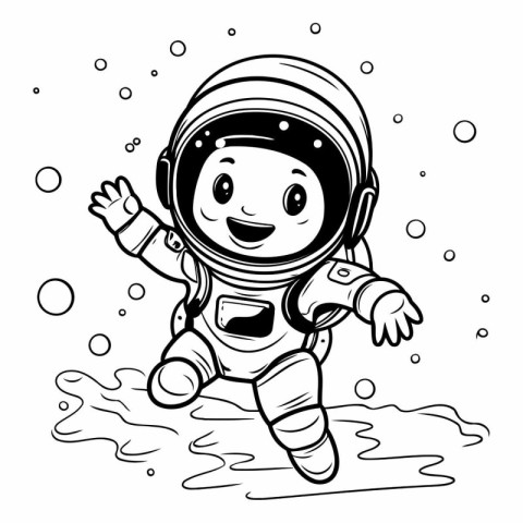 Cartoon astronaut flying in the water for coloring book.