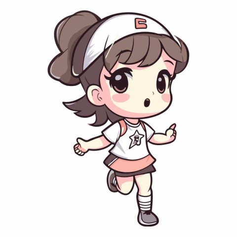 Illustration of a Cute Little Girl Wearing a Cap Running