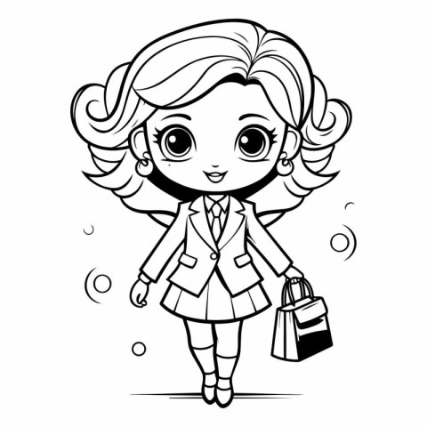 Cute little girl in a suit with shopping bag.