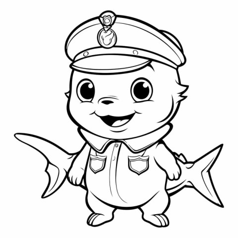 Vector illustration of Cute Little Shark Captain Cartoon Charact