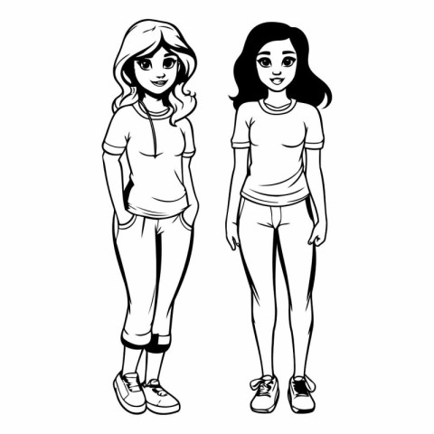 beautiful young women friends cartoon vector illustration graphi