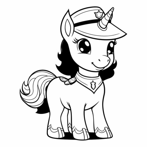 Black and White Cartoon Illustration of Cute Unicorn Comic Chara