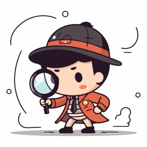 Cute detective boy with magnifying glass cartoon character vecto