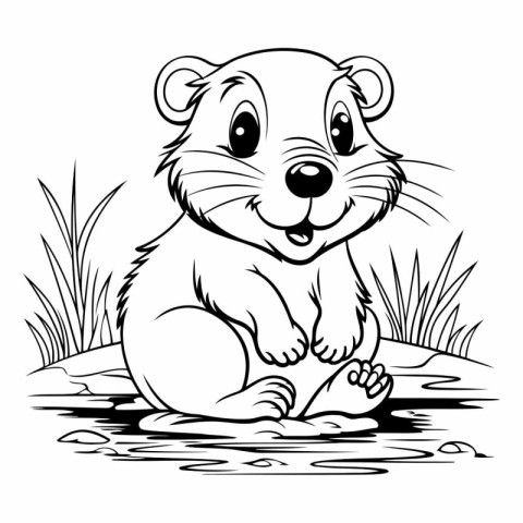 Hamster - Black and White Cartoon Illustration for Coloring Book