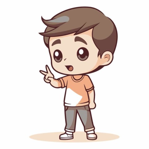 Boy with finger up hand gesture cartoon vector illustration. Cut