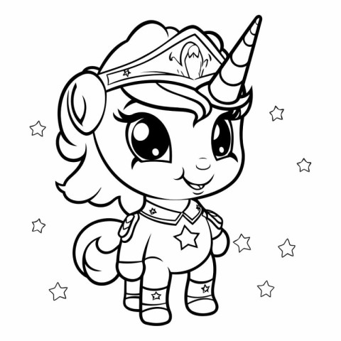 Black and White Cartoon Illustration of Cute Unicorn Fantasy Cha