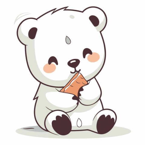 Polar bear sitting and eating carrot. Cute cartoon vector illust