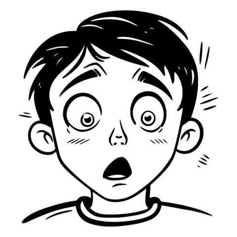 Black and White Cartoon Illustration of a Teenage Boy Surprised