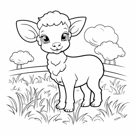 Coloring Page Outline Of a Cute Little Baby Sheep Animal