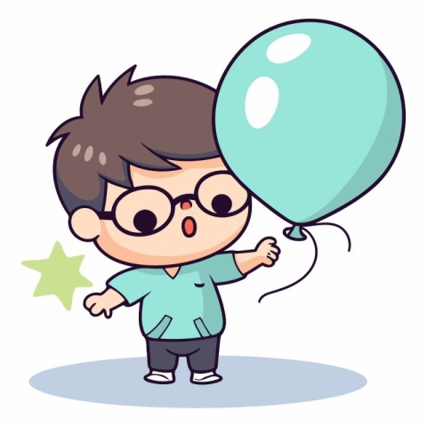 Boy Holding Balloon - Cute Cartoon Vector IllustrationÃ¯Â»Â