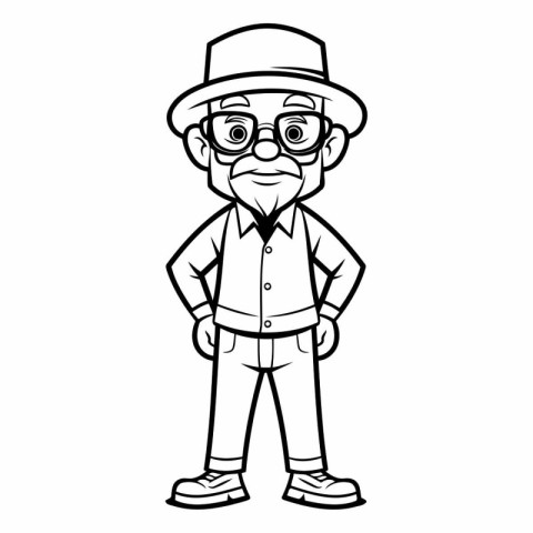 Black and White Cartoon Illustration of Grandfather or Grandfath