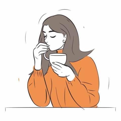 Young woman drinking coffee or tea of a girl drinking coffee.