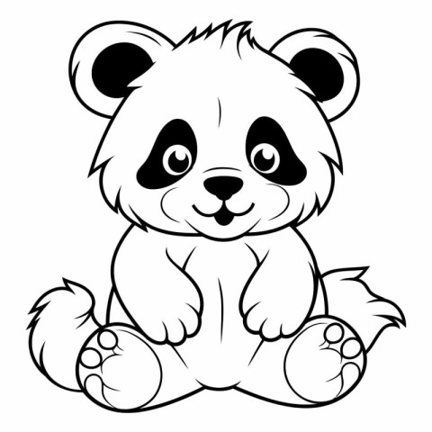 Cute panda sitting - black and white vector illustration for col