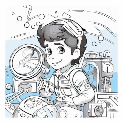 Illustration of a Kid Boy Wearing Astronaut Suit and Headphones