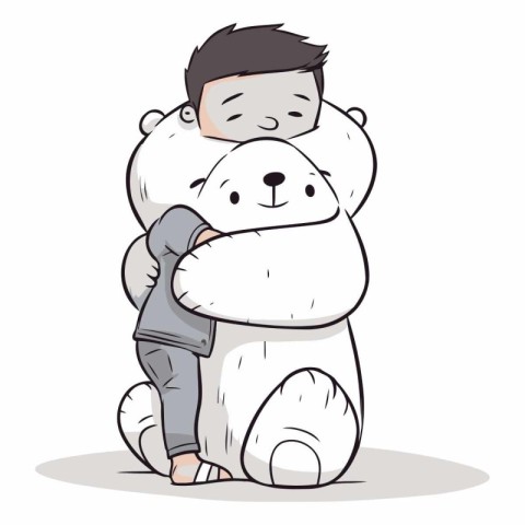 Polar bear hugging a man of a cartoon character.