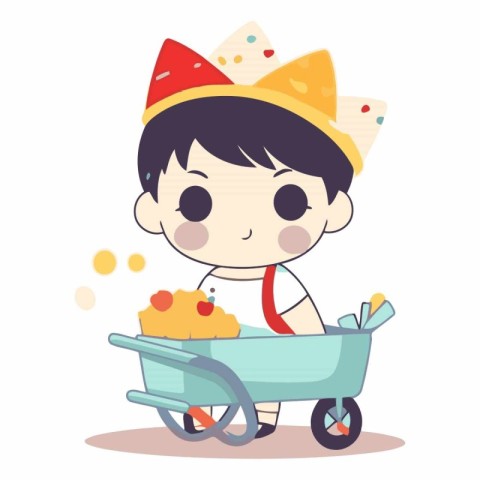 cute little boy with a cart full of food