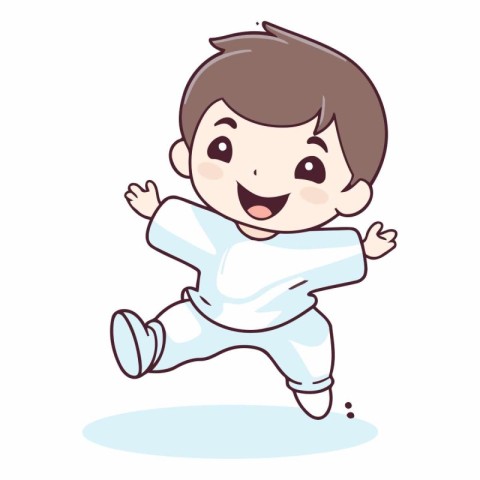 Cute little boy running cartoon vector illustration isolated on