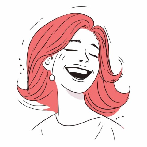 Illustration of a happy woman with red hair on white background.