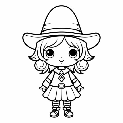 Coloring Page Outline Of Cute Little Girl Wearing Cowboy Hat