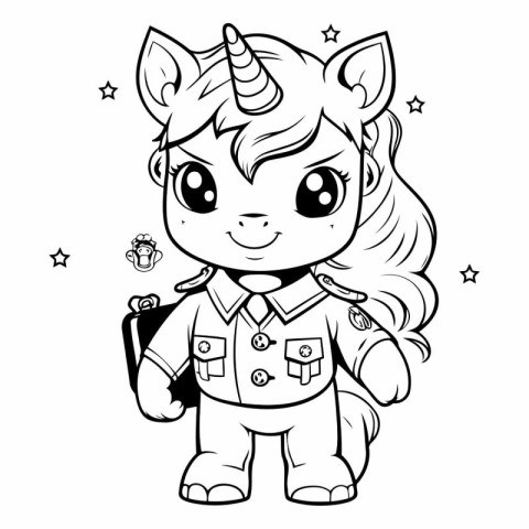 Black and White Cartoon Illustration of Cute Unicorn Fantasy Cha