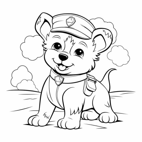 Black and White Cartoon Illustration of Cute Puppy Sailor Animal