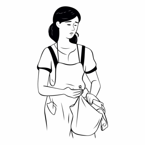 Vector illustration of a woman in an apron with a bag.