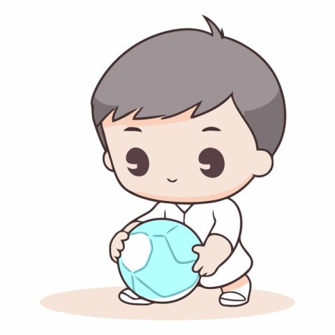 Boy holding soccer ball - Cute and funny cartoon vector illustra