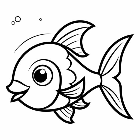 Black and White Cartoon Illustration of Cute Fish Animal Charact