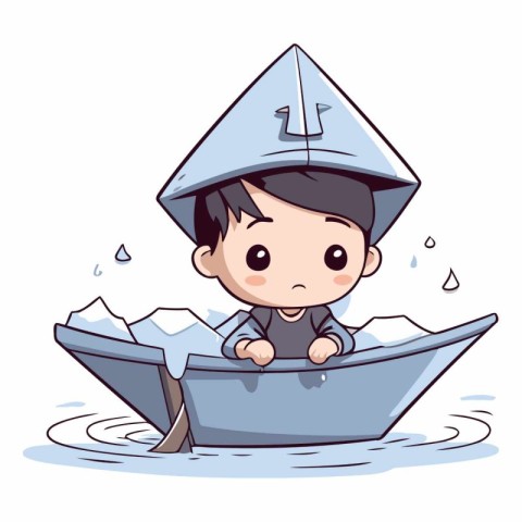 Cute little boy riding a boat in the water.