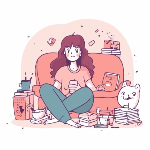 Girl sitting on the couch and reading a book.