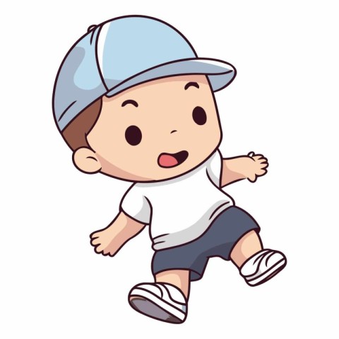 Illustration of a Cute Boy Wearing a Baseball Cap and Running