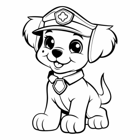 Black and White Cartoon Illustration of Cute Puppy Police Dog fo