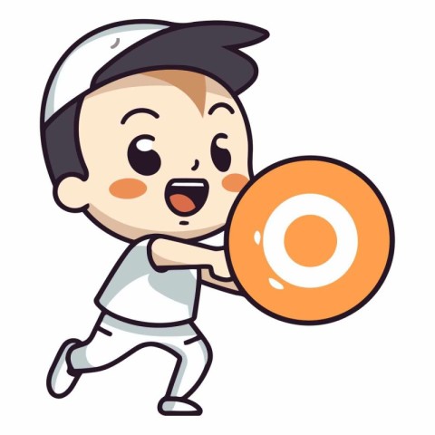 Cute Little Boy Holding Round Sign - Colorful Cartoon Illustrati