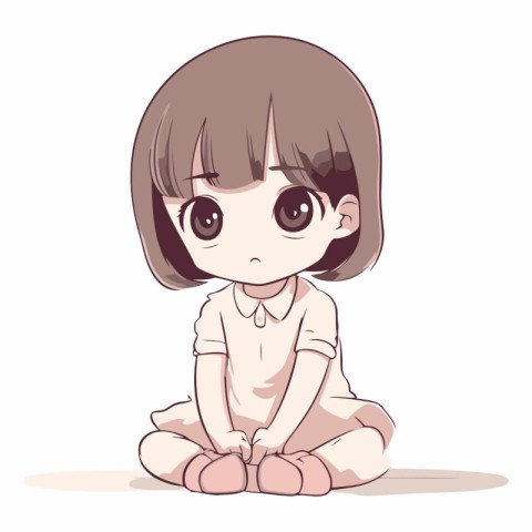 Illustration of a cute little girl sitting on the floor and thin