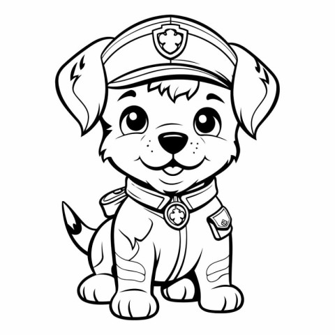 Black and White Cartoon Illustration of Cute Puppy Police Dog Co