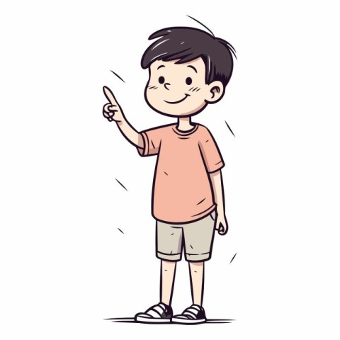 Cute boy pointing at something. Vector hand drawn cartoon illust