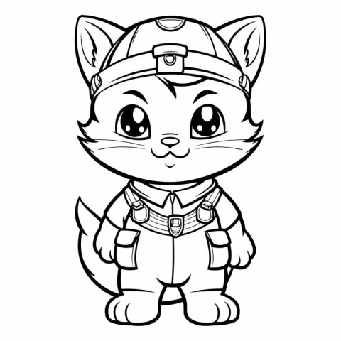 Black and White Cartoon Illustration of Cute Wildcat Animal Char