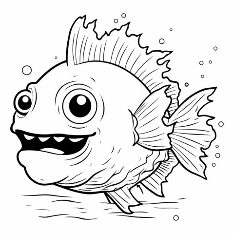 Black and White Cartoon Illustration of Cute Fish Animal Charact