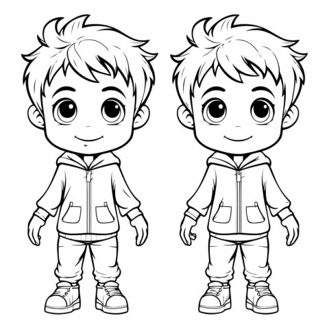 Vector illustration of a Cute little boy and girl in winter clot